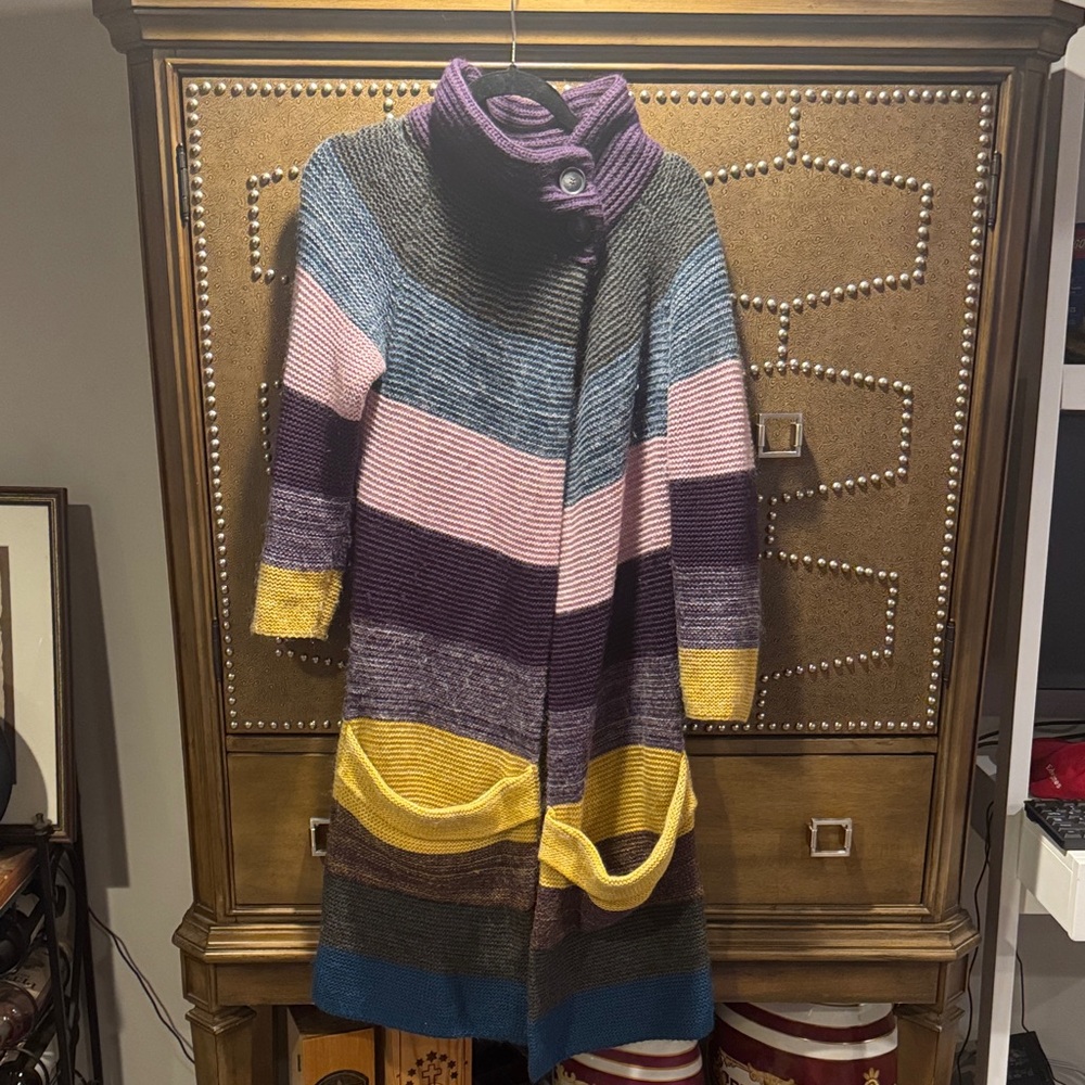 Theory Multicolor Striped Cowl Neck Sweater